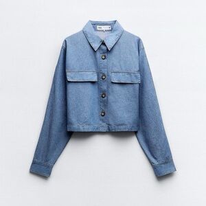 Zara blue denim soft cropped button down